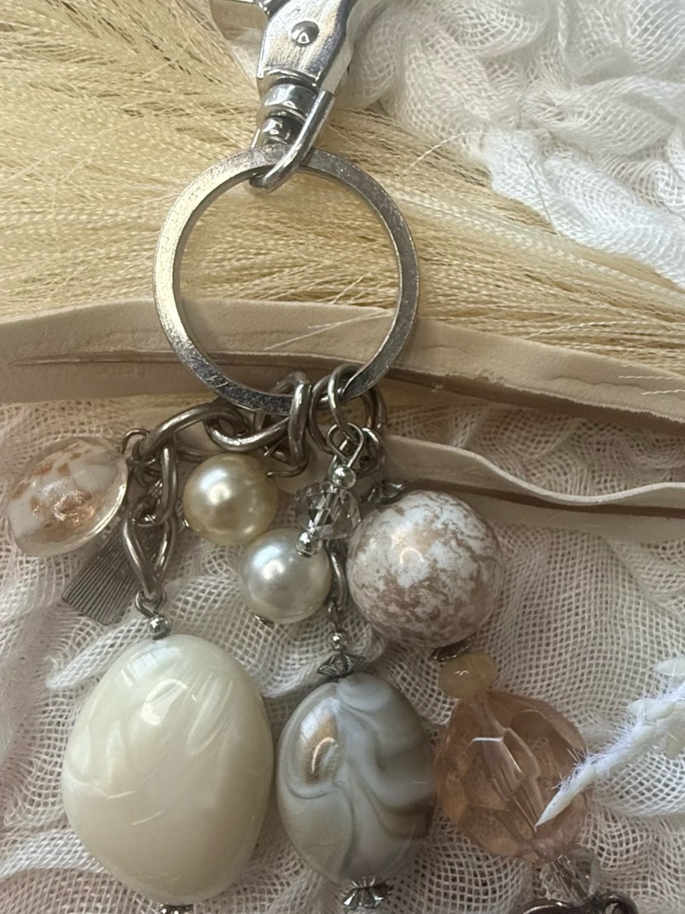 Miche Beaded Charm Keychain with Neutral & Peach Accents